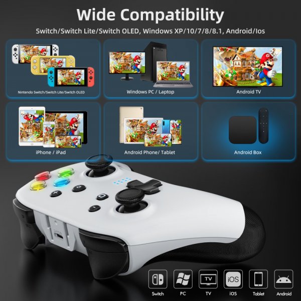 Bayard 9124 Switch/Android/PC Programmable Wireless Gamepad White