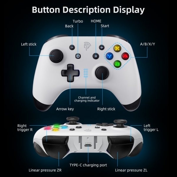 Bayard 9124 Switch/Android/PC Programmable Wireless Gamepad White