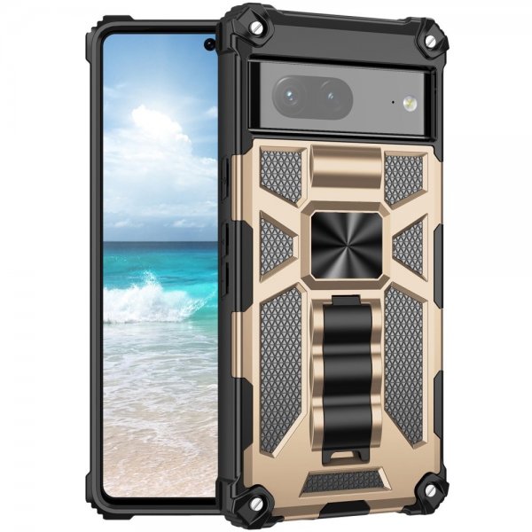 Google Pixel 7 Case with Metal Plate Stand Function Gold
