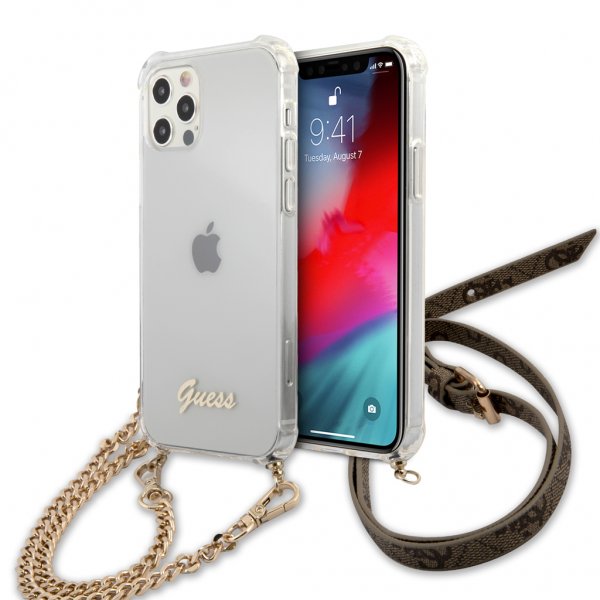 iPhone 12/iPhone 12 Pro Case Chain & Script Gold Clear