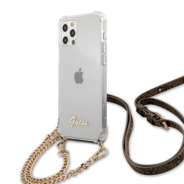 iPhone 12/iPhone 12 Pro Case Chain & Script Gold Clear