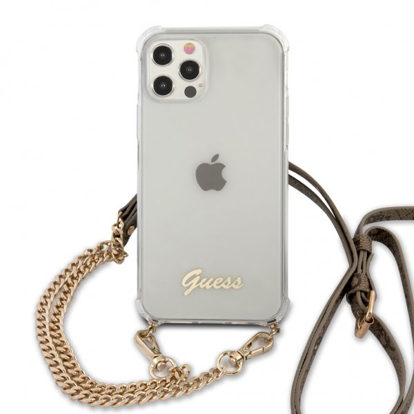 iPhone 12/iPhone 12 Pro Case Chain & Script Gold Clear