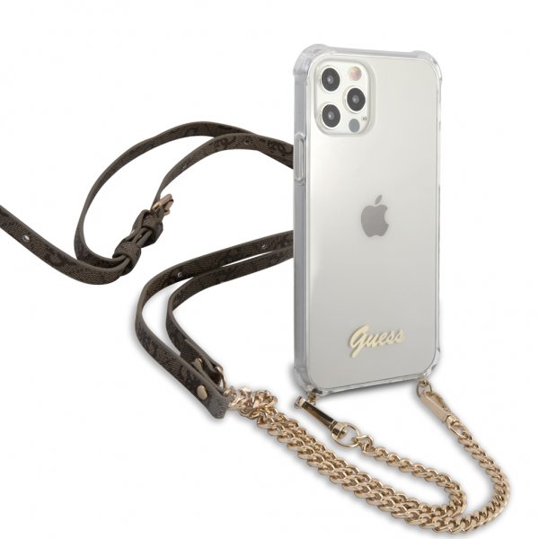 iPhone 12/iPhone 12 Pro Case Chain & Script Gold Clear