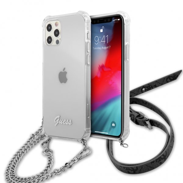 iPhone 12/iPhone 12 Pro Case Chain & Script Silver Clear