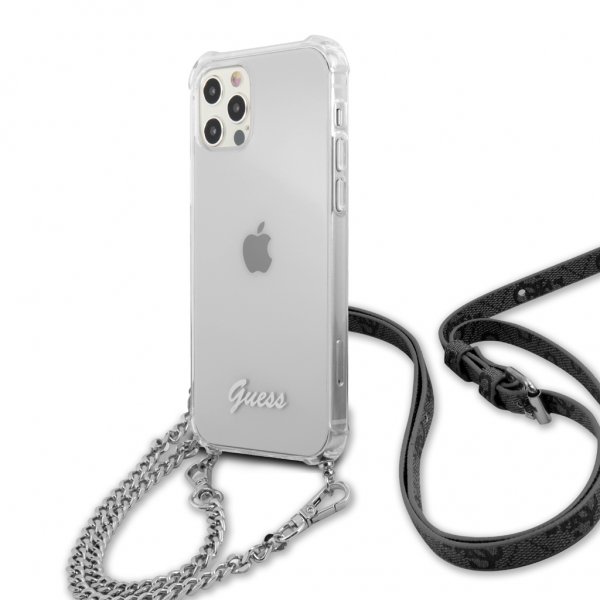 iPhone 12/iPhone 12 Pro Case Chain & Script Silver Clear
