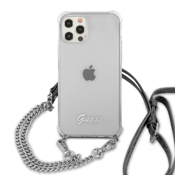 iPhone 12/iPhone 12 Pro Case Chain & Script Silver Clear