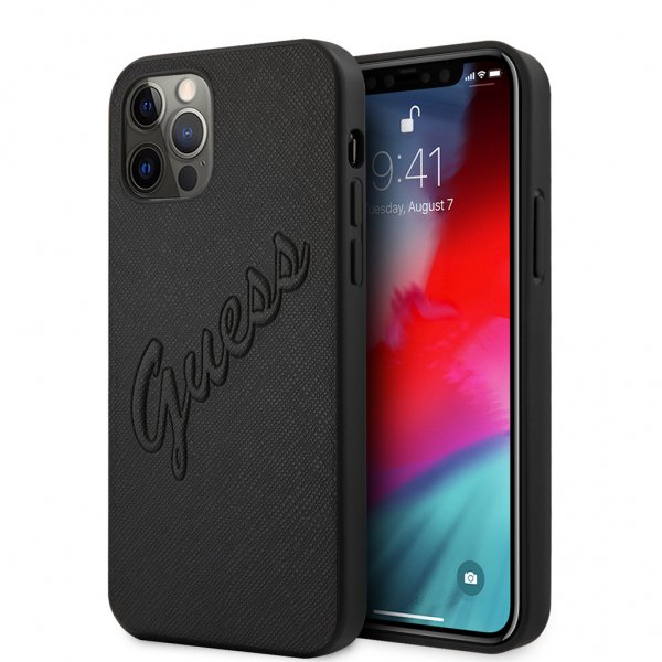 iPhone 12 Pro Max Case Saffiano Vintage Script Black