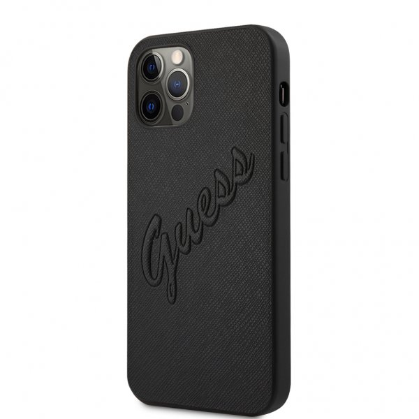 iPhone 12 Pro Max Case Saffiano Vintage Script Black