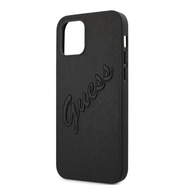 iPhone 12 Pro Max Case Saffiano Vintage Script Black