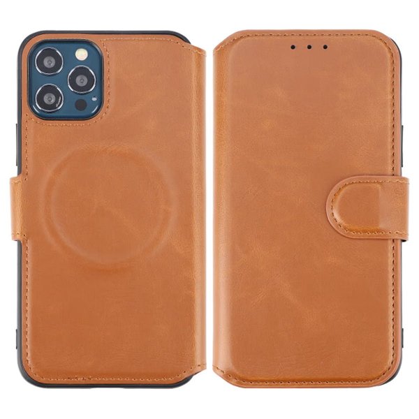 iPhone 12/iPhone 12 Pro Cover Foldable Card Slot Brown