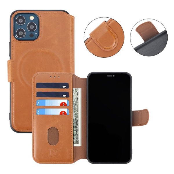 iPhone 12/iPhone 12 Pro Cover Foldable Card Slot Brown