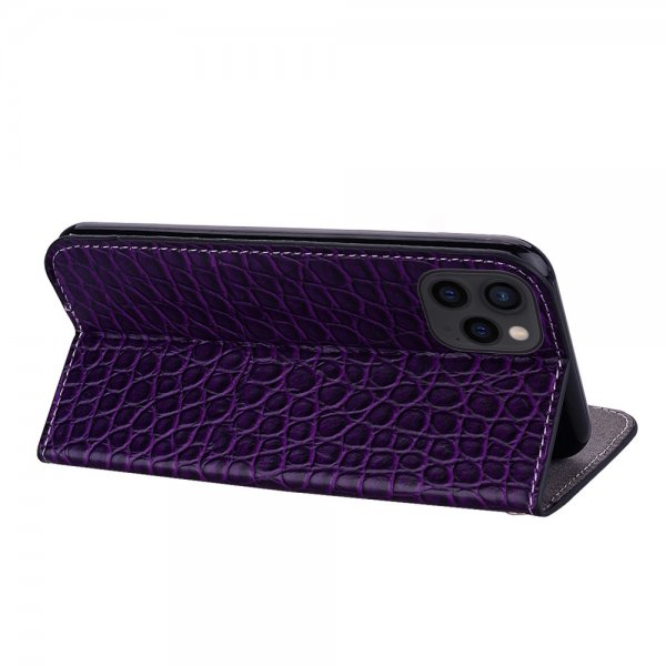 iPhone 13 Pro Cover Crocodile Pattern Glitter Flip Purple