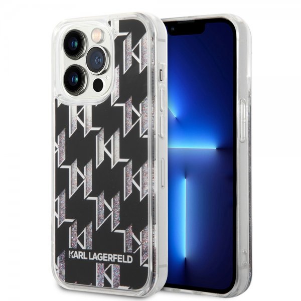 iPhone 14 Pro Case Liquid Glitter Monogram Black
