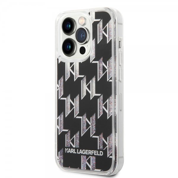 iPhone 14 Pro Case Liquid Glitter Monogram Black