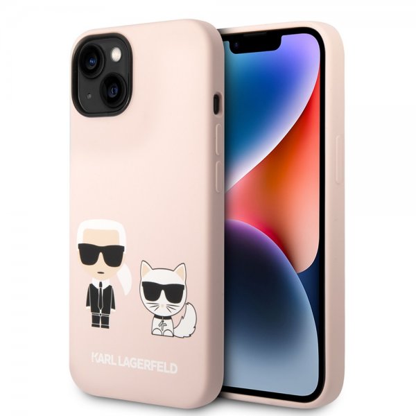 iPhone 14 Case Liquid Silicone Karl & Choupette MagSafe Pink