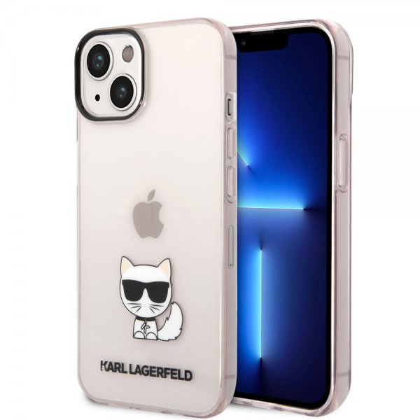 iPhone 14 Case Printed Choupette Transparent Pink