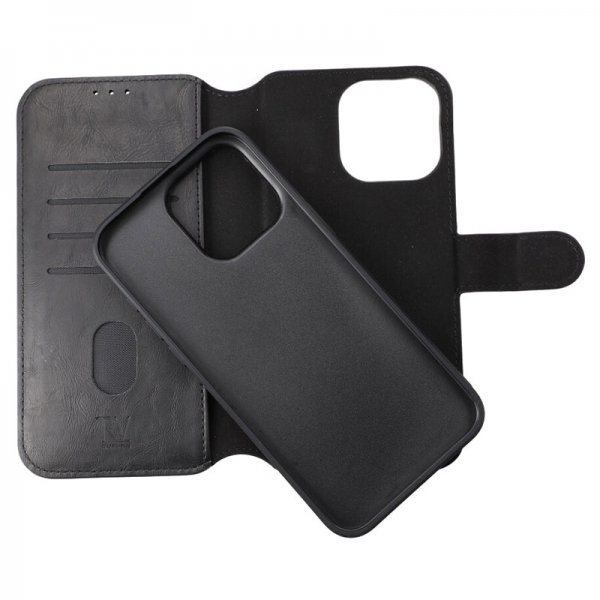 iPhone 15 Pro Max Cover Detachable Wallet Case Black