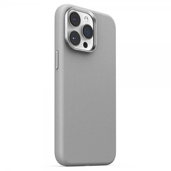 iPhone 15 Pro Max Case Litchi Pattern Series MagSafe Grey