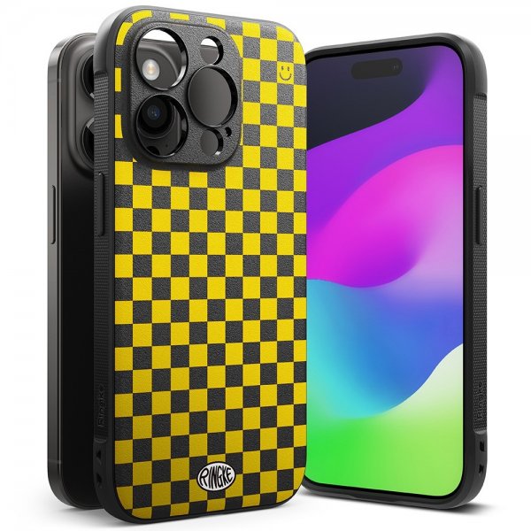 iPhone 15 Pro Max Case Onyx Design Checkerboard Yellow