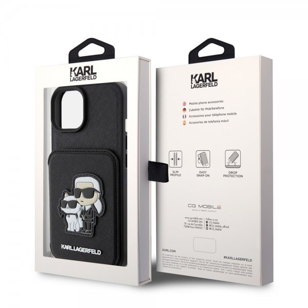 iPhone 15 Case Saffiano Card Slots & Stand Black