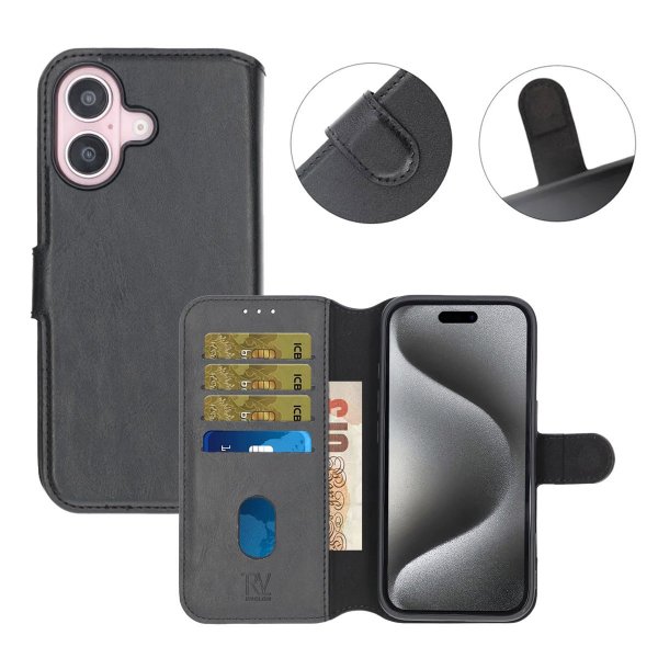 iPhone 16 Cover Detachable Wallet Case Black