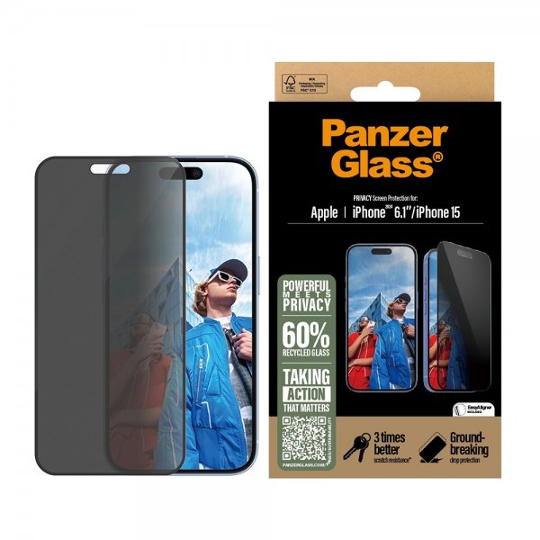 iPhone 15/iPhone 16 Screen Protector Ultra-Wide Fit Privacy EasyAligner