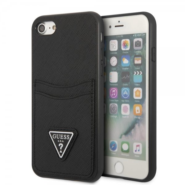 iPhone 7/8/SE Case Saffiano Double Cardslot Black
