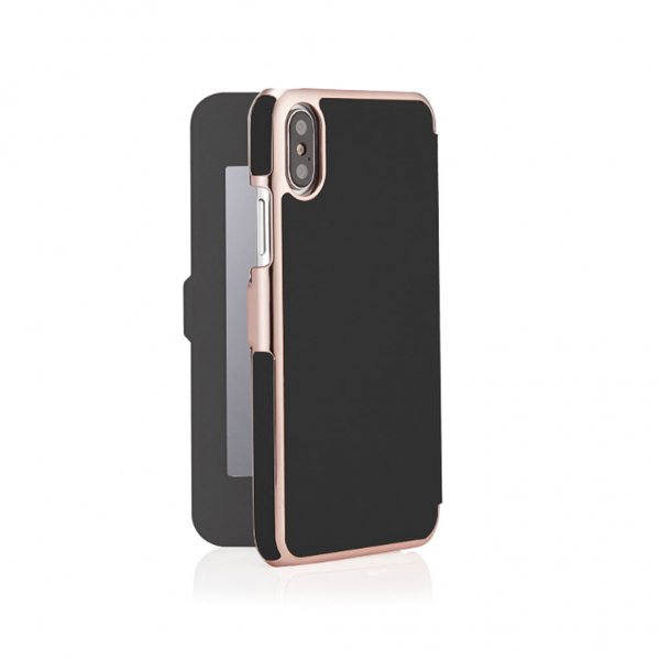 iPhone XR Slim Wallet Mirror Cover Black Rose Gold