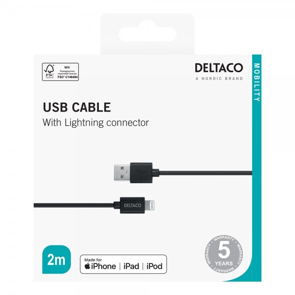 Cable USB-A Cable with Lightning Connector 2m Black