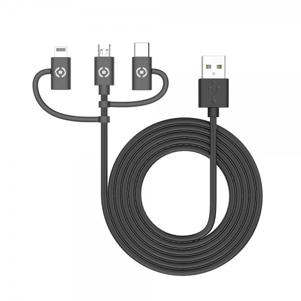 Cable 3in1 Micro-USB/USB-C/Lightning 1m Black
