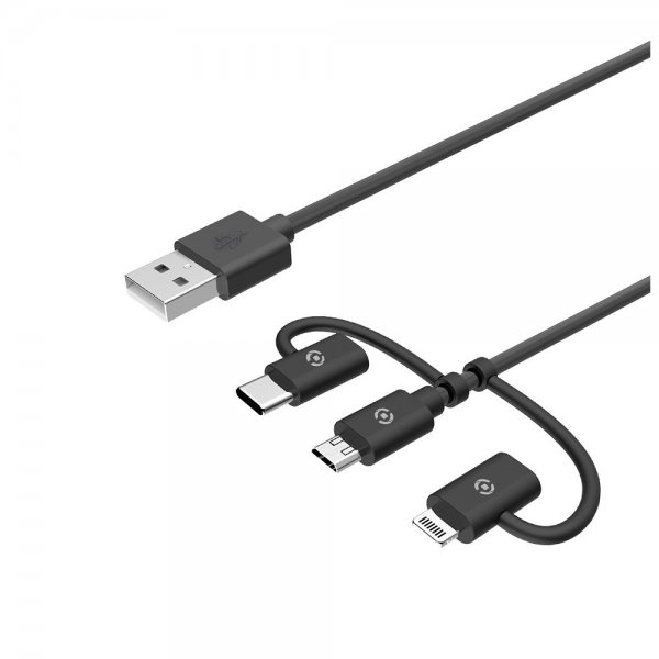 Cable 3in1 Micro-USB/USB-C/Lightning 1m Black