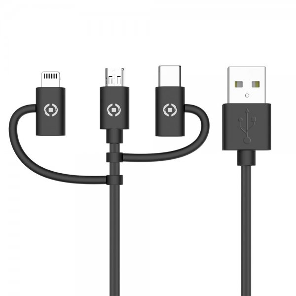 Cable 3in1 Micro-USB/USB-C/Lightning 1m Black