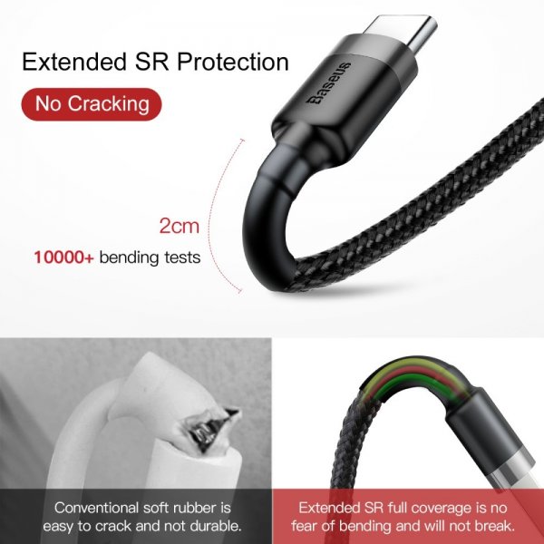Cable Cafule Cable USB-A/USB-C 3m Grey Black