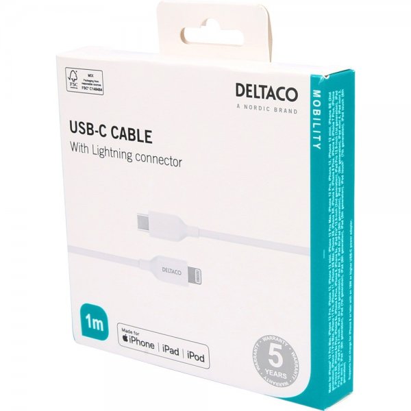 Cable USB-C Cable with Lightning Connector 1m White