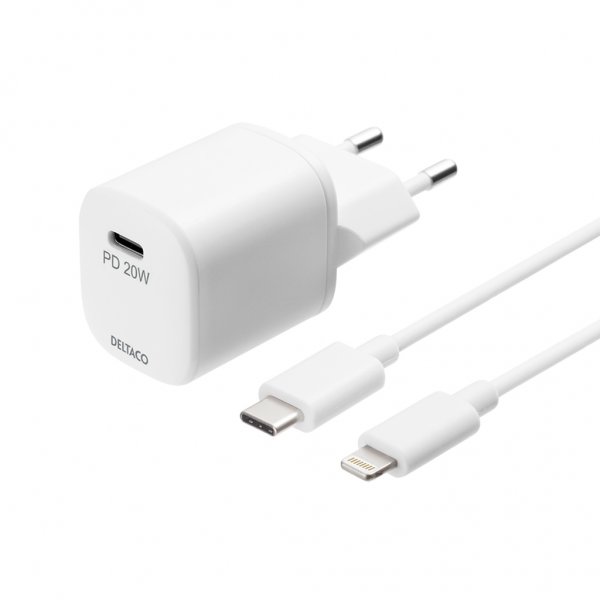 Charger 20W USB-C PD with USB-C-Lightning Cable 1 meter White