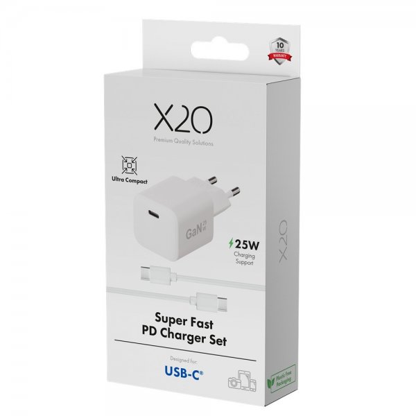 Charger with Cable 1.2m 25W USB-C GaN White