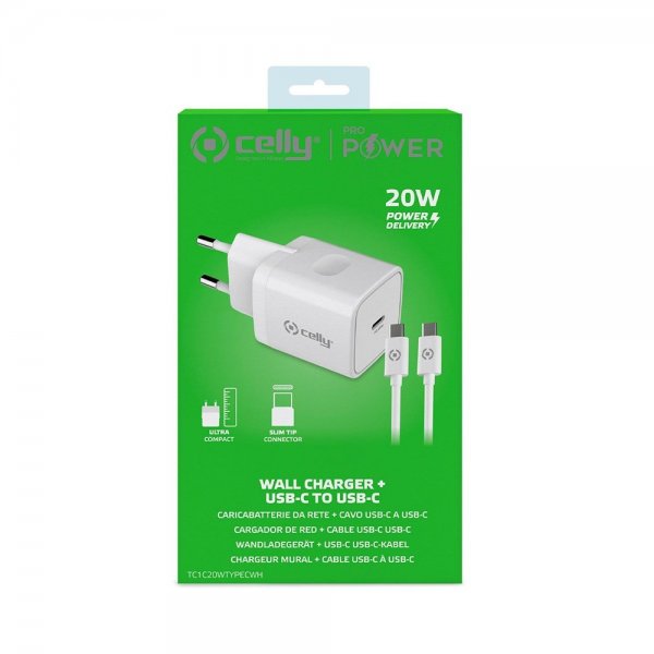 Charger with USB-C cable TC1C20WTYPEC 20W White