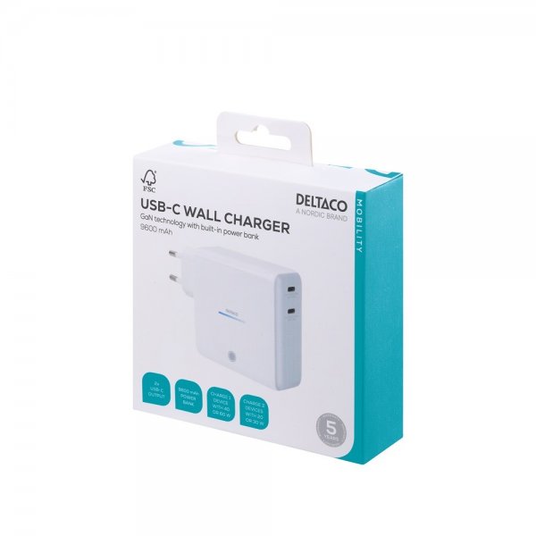 Charger USB-C Wall Charger GaN with built-in Power bank 60W 9600 mAh