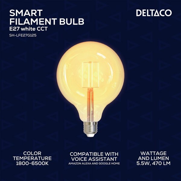 LED Bulb Filament E27 WiFi G125 5.5W