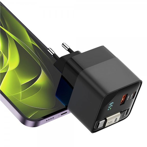 Charger with Display GaN 65W Built-In USB-C Cable