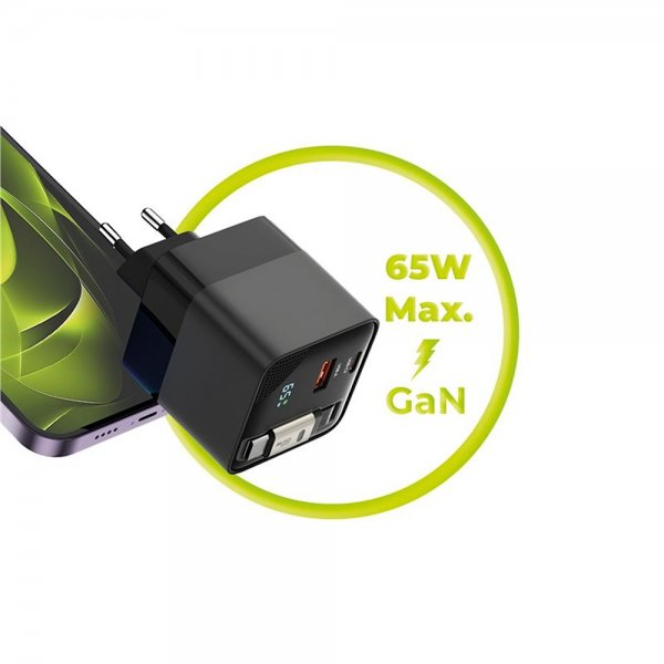Charger with Display GaN 65W Built-In USB-C Cable