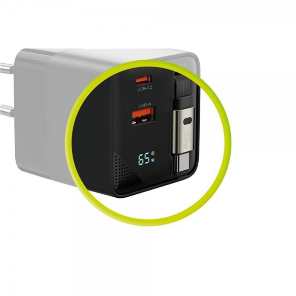 Charger with Display GaN 65W Built-In USB-C Cable