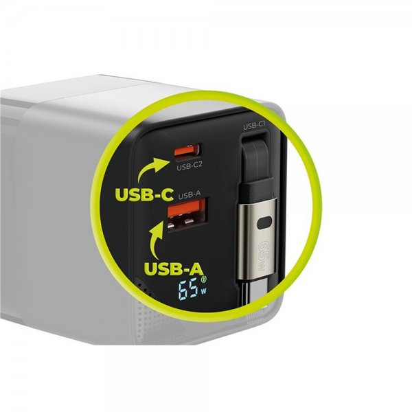 Charger with Display GaN 65W Built-In USB-C Cable
