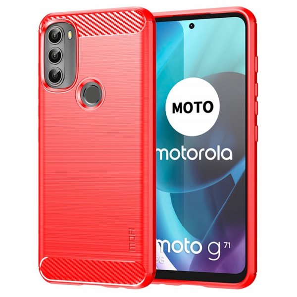Motorola moto g71 5G Case Brushed Carbon fiber texture Red