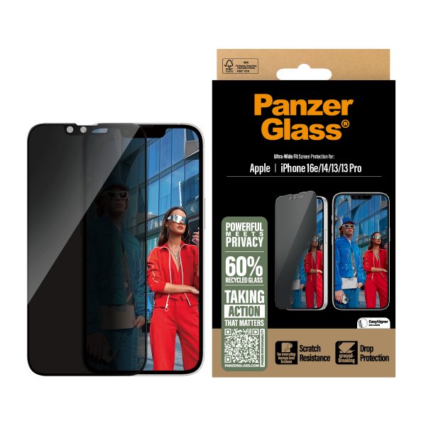 iPhone 13/13 Pro/14/16e/17e Screen Protector Ultra-Wide Fit Privacy EasyAligner