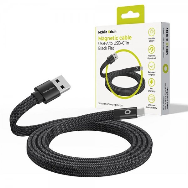 Flat Cable Magnetic USB-A to USB-C 1m Black