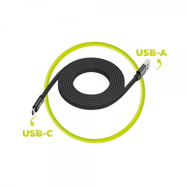 Flat Cable Magnetic USB-A to USB-C 1m Black