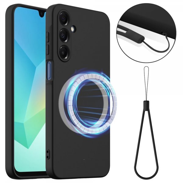 Samsung Galaxy A16 Case with Strap Silicone MagSafe Black
