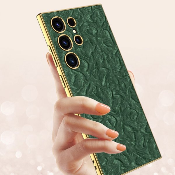 Samsung Galaxy S23 Ultra Case Fabric Plated Edge Green