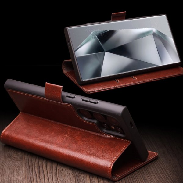 Samsung Galaxy S24 Ultra Cover Genuine Leather Card Slot Brown